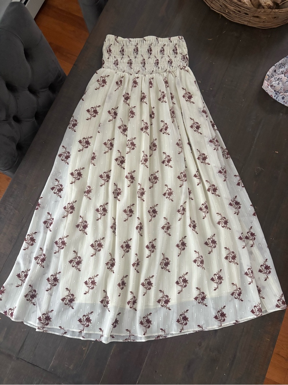 Treasure & Bond Cream Maxi Skirt with Burgundy Floral Print